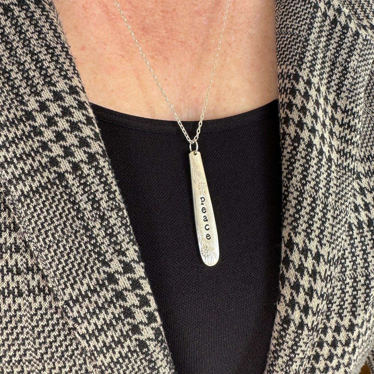 Lily Hand Stamped ‘Peace’ Pendant