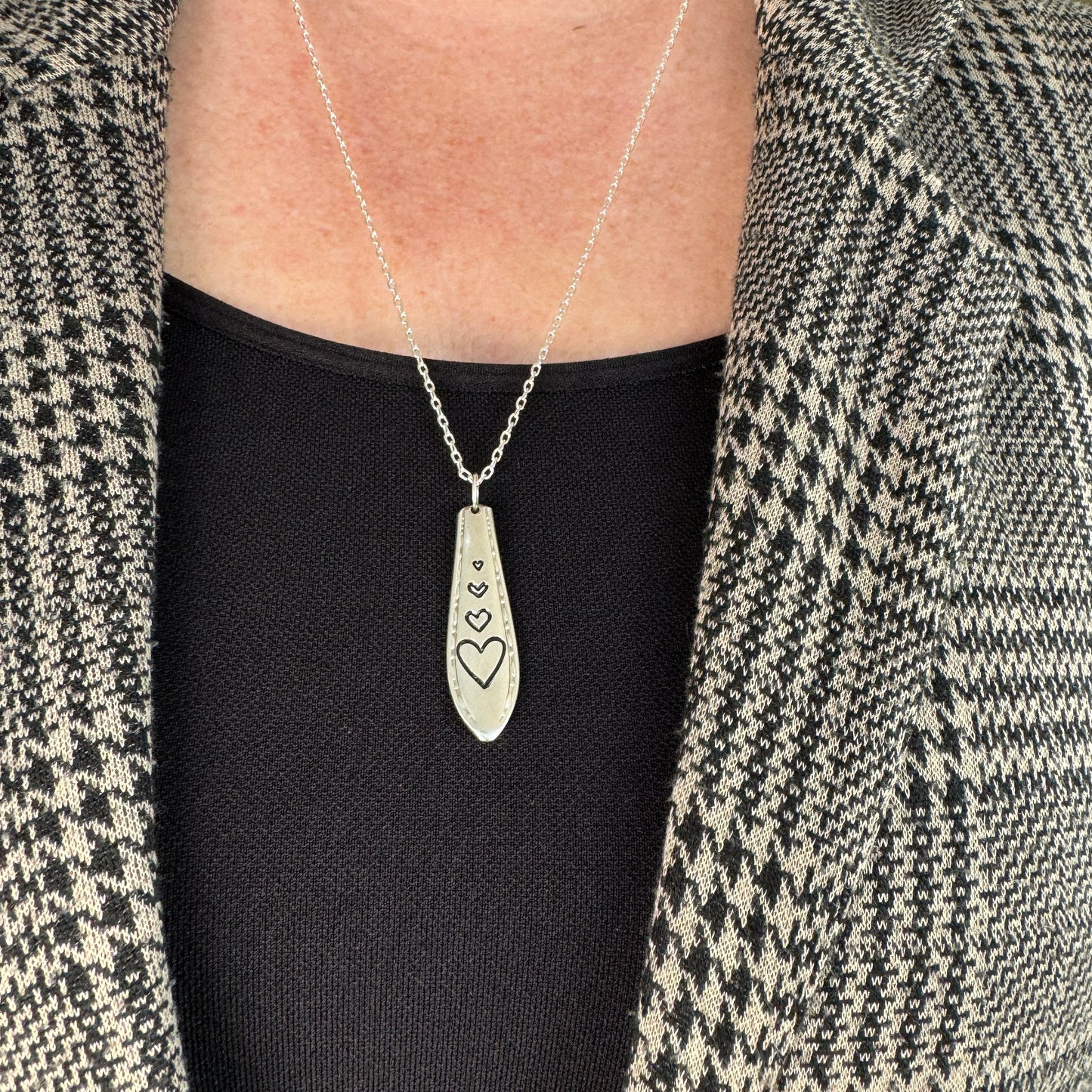 Stamped Hearts Spoon Handle Pendant