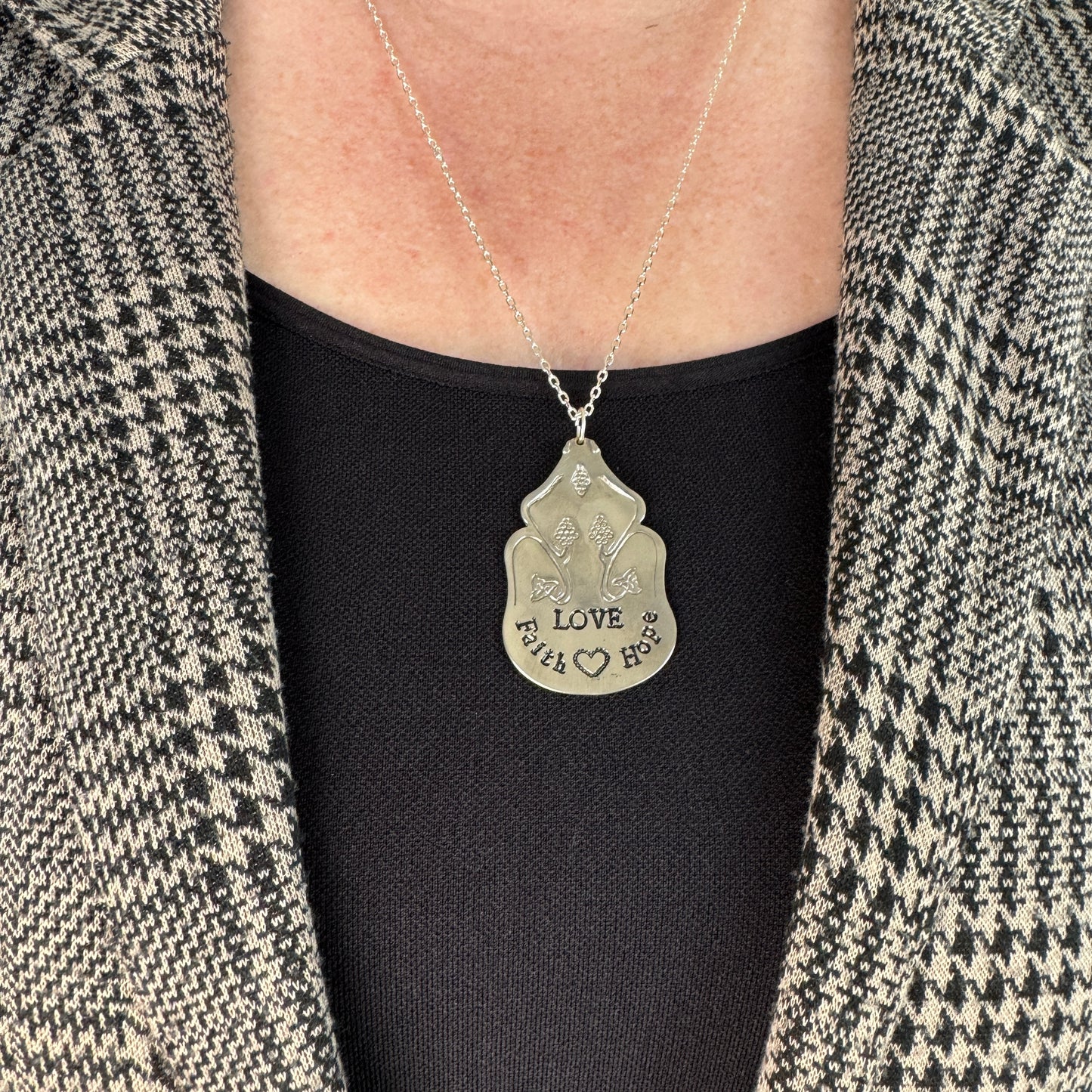Faith, Hope, Love Hand Stamped Spoon Pendant