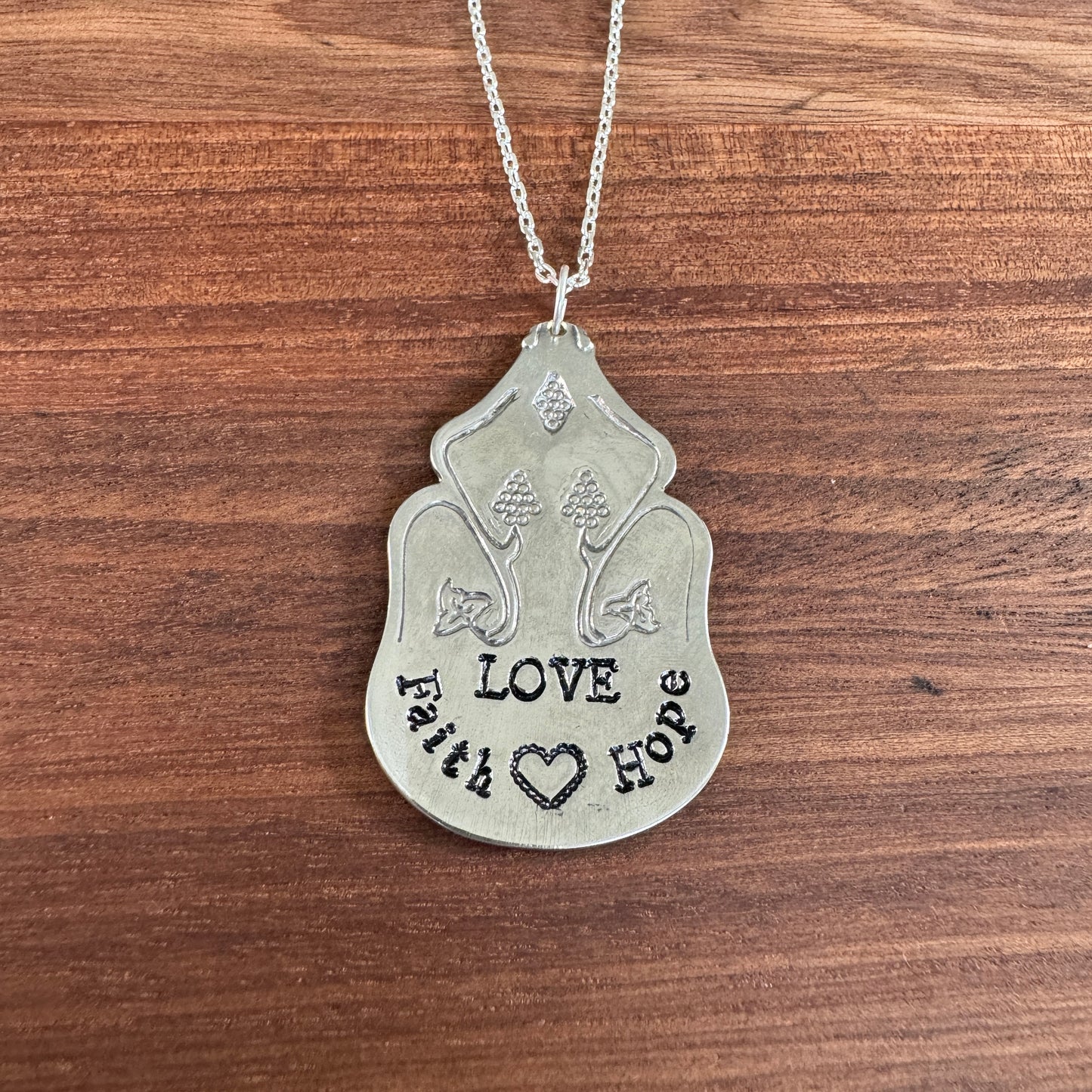 Faith, Hope, Love Hand Stamped Spoon Pendant
