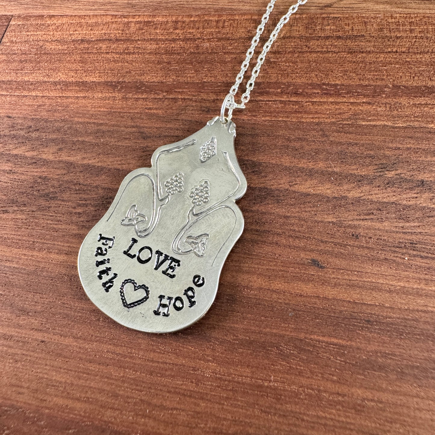 Faith, Hope, Love Hand Stamped Spoon Pendant