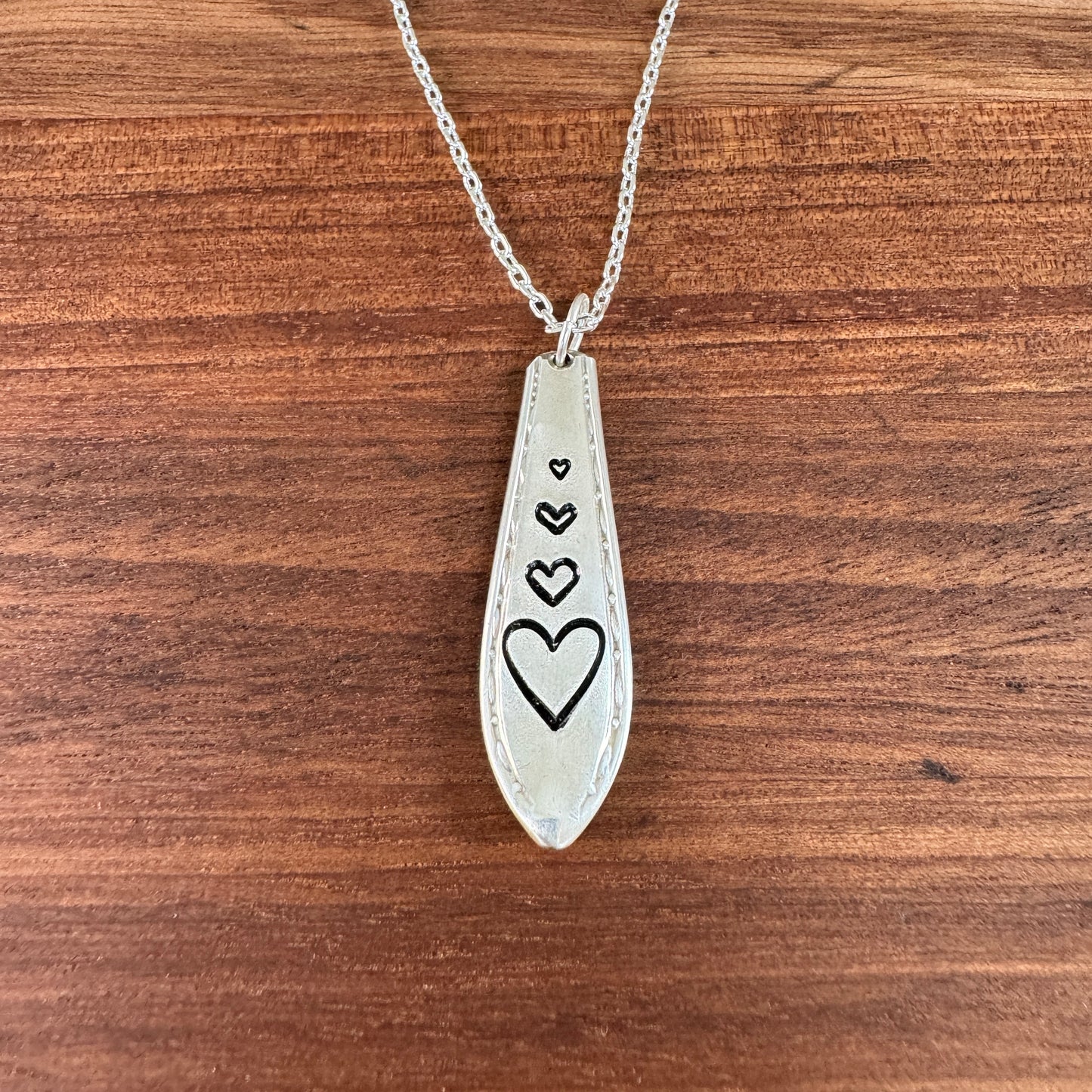 Stamped Hearts Spoon Handle Pendant