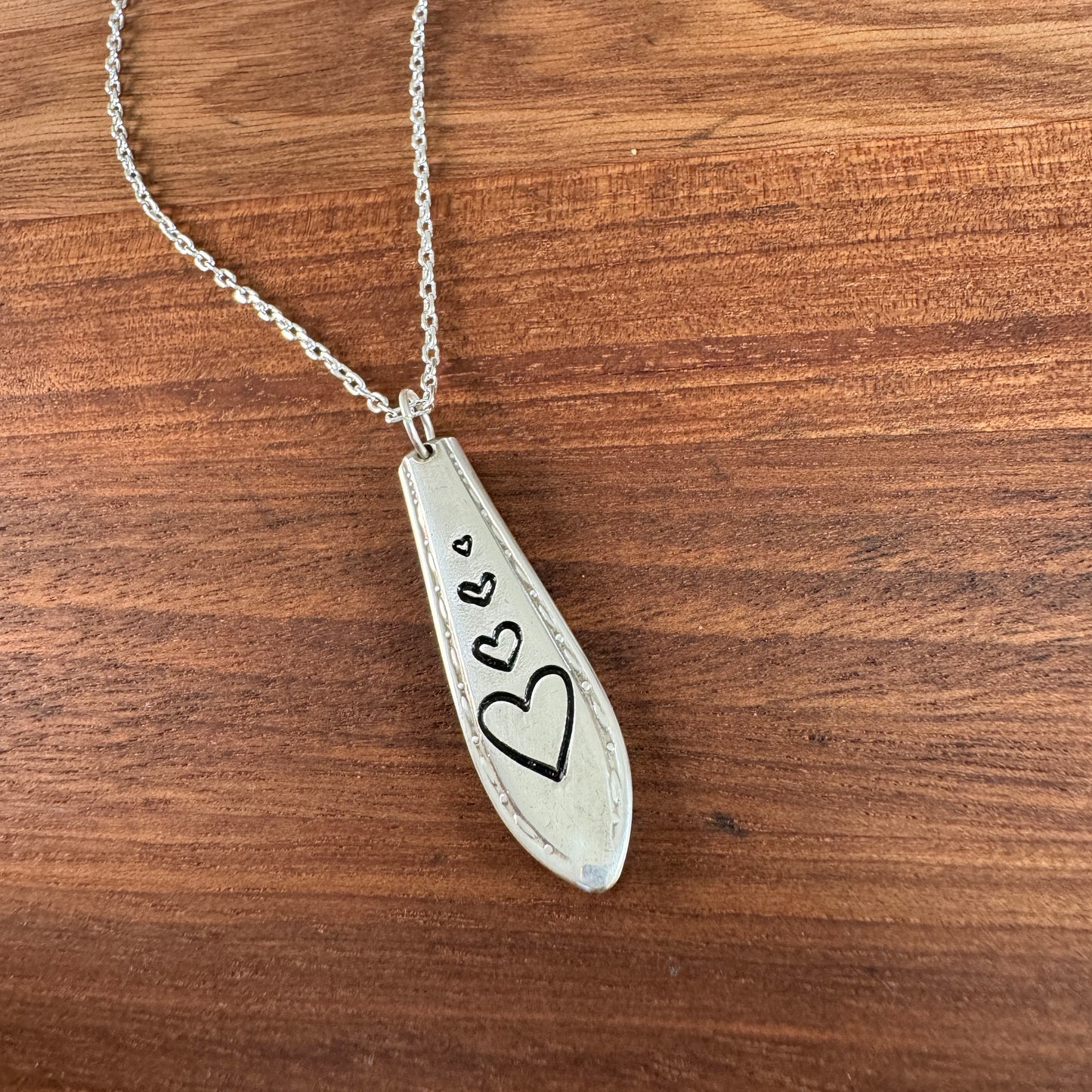 Stamped Hearts Spoon Handle Pendant